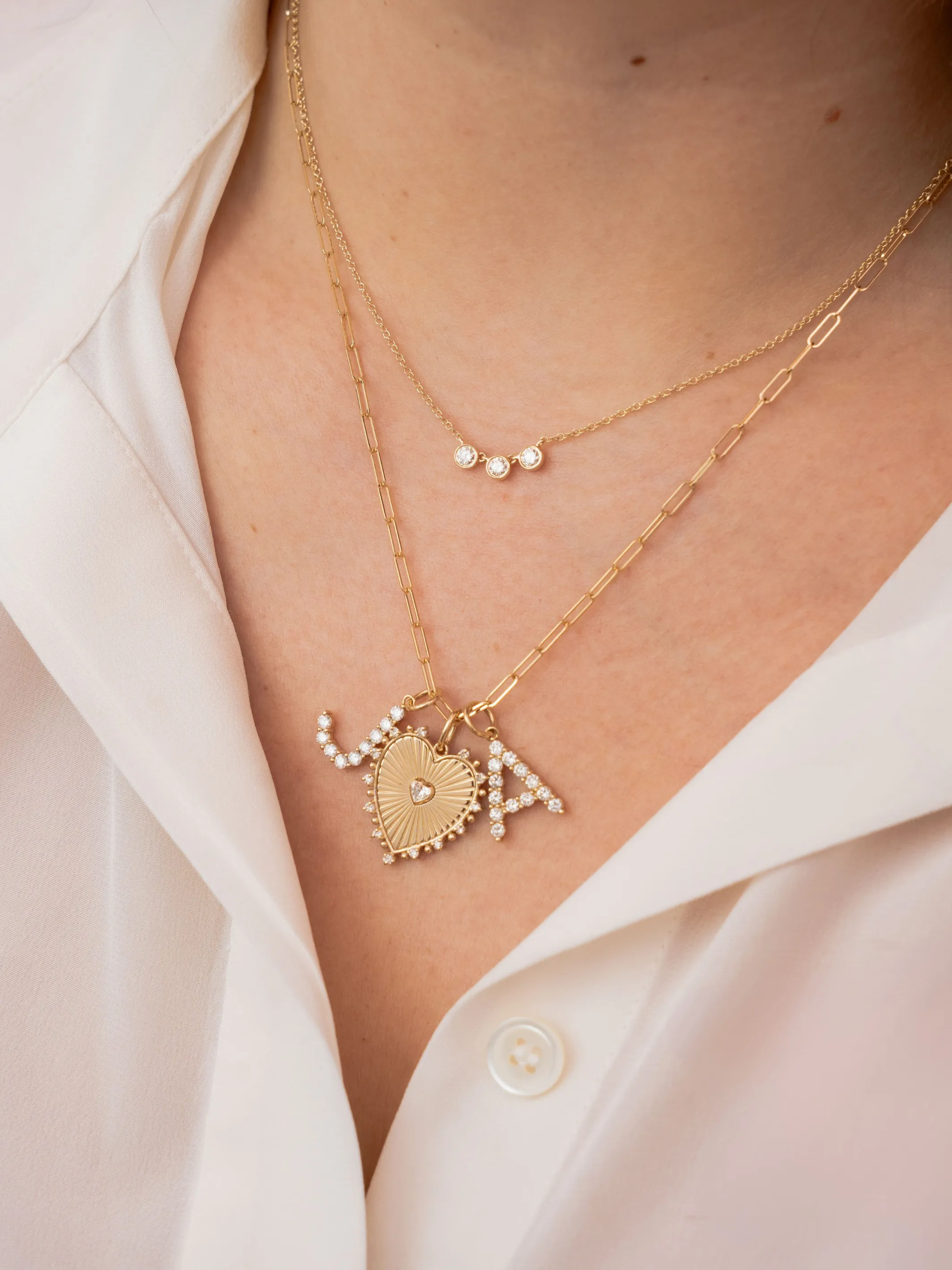 Fluted Heart Pendant Necklace 14K