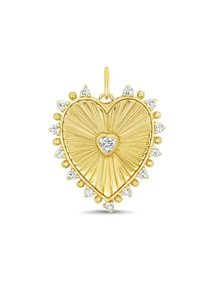 Fluted Heart Pendant Necklace 14K