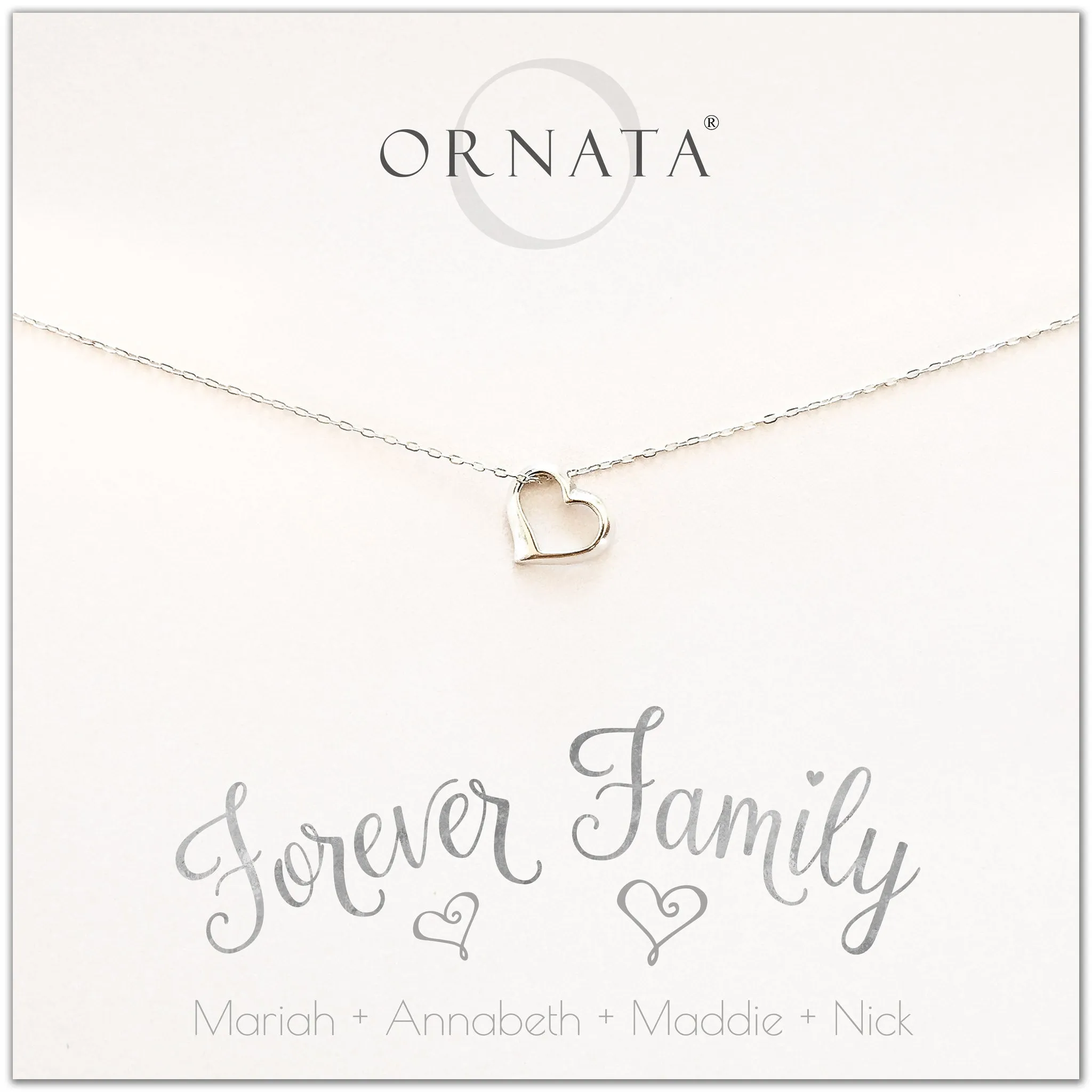 “Forever Family” Sterling Silver Necklace on Personalized Jewelry Card