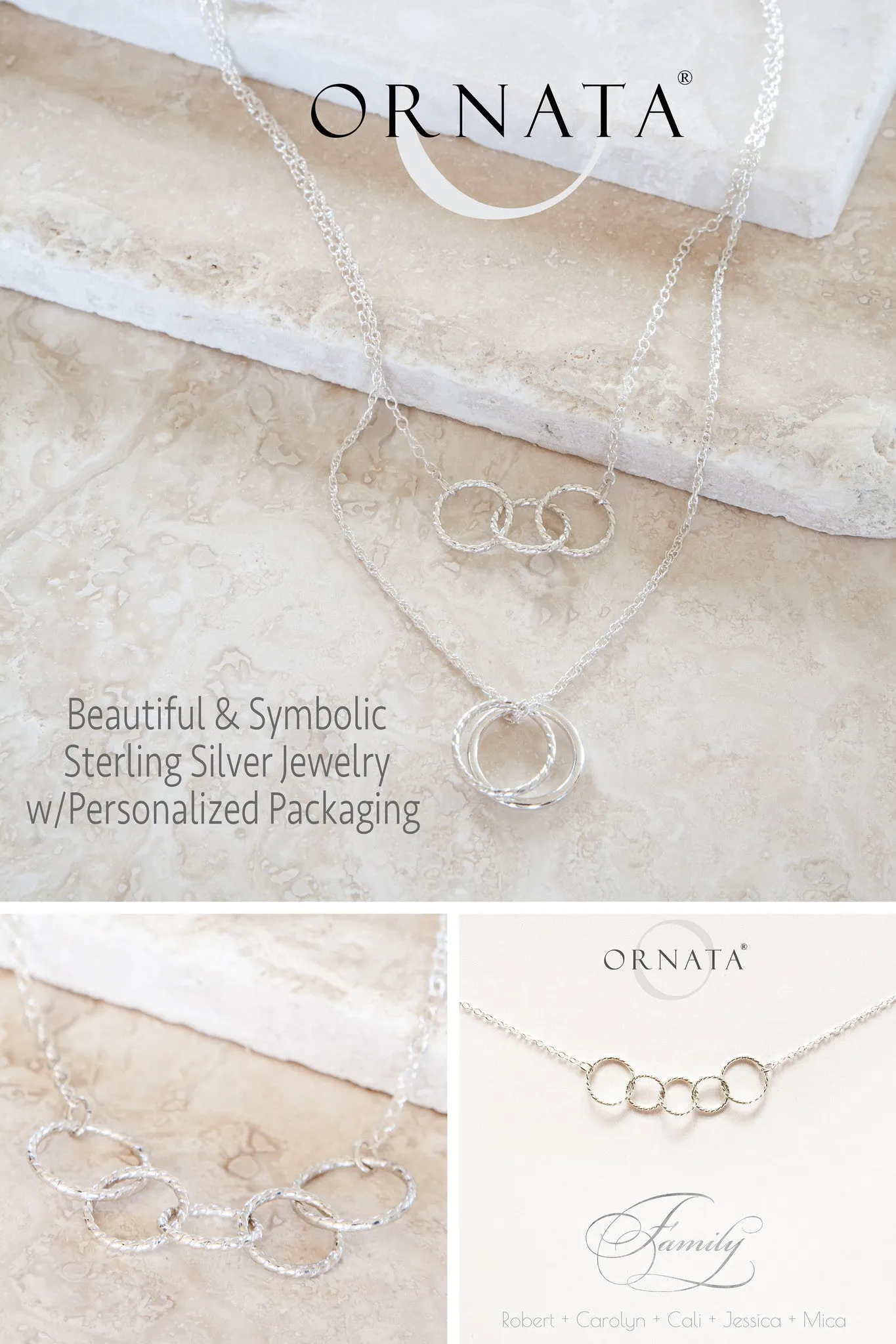 “Forever Family” Sterling Silver Necklace on Personalized Jewelry Card