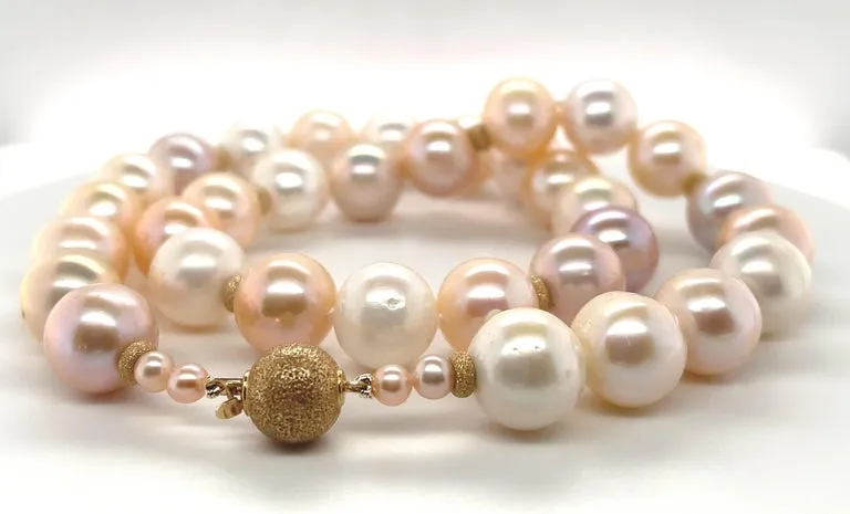 Freshwater Pearl Strand Necklace, Yellow Gold Accents