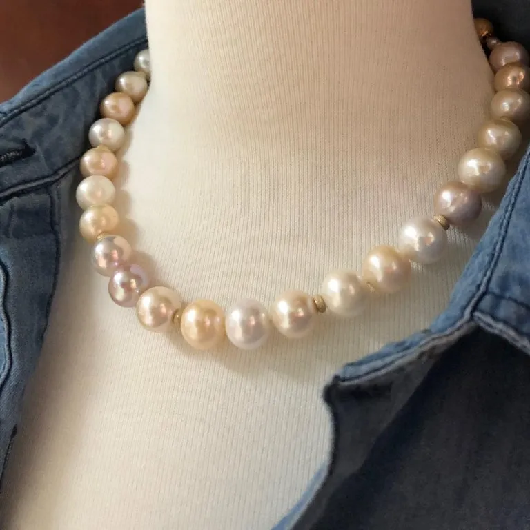 Freshwater Pearl Strand Necklace, Yellow Gold Accents