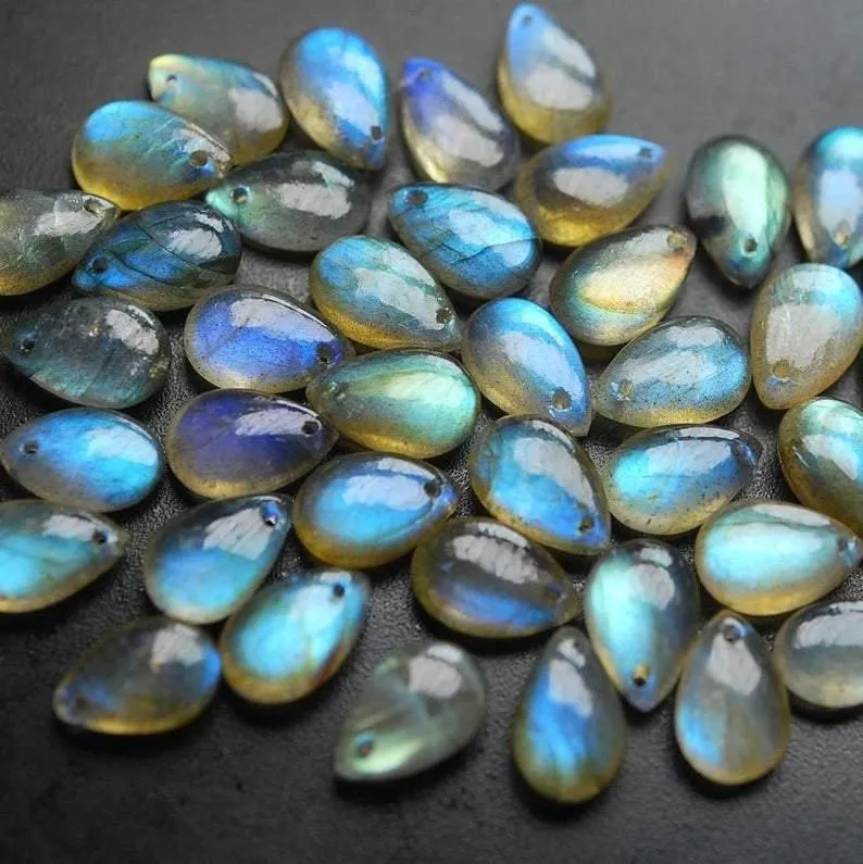 Front Drilled, 10 Beads,Super Finest Blue Flash Labradorite Smooth Pear Shape Briolettes Size 12mm Aprx