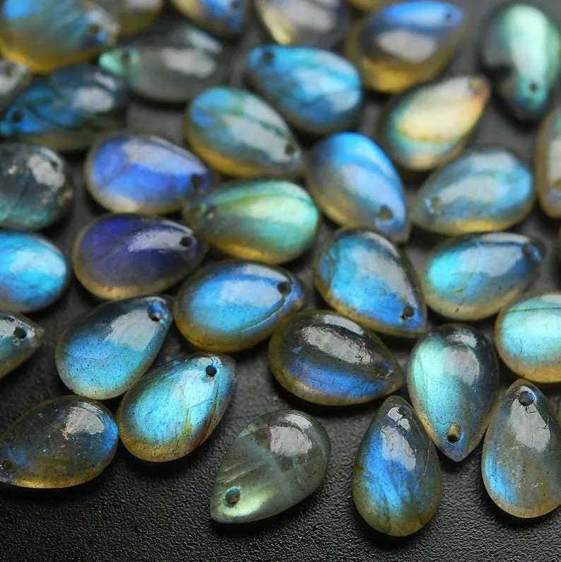 Front Drilled, 10 Beads,Super Finest Blue Flash Labradorite Smooth Pear Shape Briolettes Size 12mm Aprx