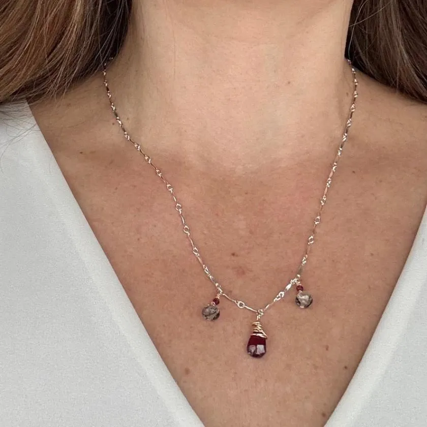 Garnet And Rutile Dangle Necklace