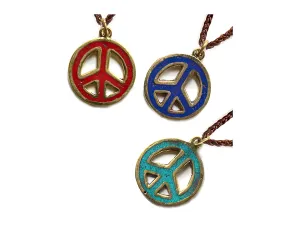 Gemstone Inlay Peace Pendant on Leather Necklace