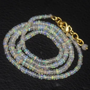 Geniune Ethiopian Welo Opal Gold Vermeil Smooth Rondelle Necklace 20" 2mm 4mm