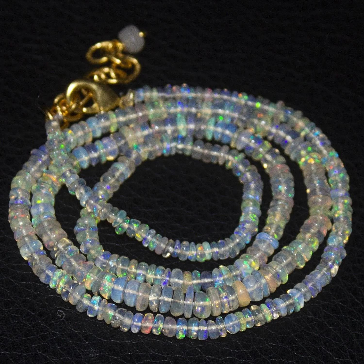 Geniune Ethiopian Welo Opal Gold Vermeil Smooth Rondelle Necklace 20" 2mm 4mm