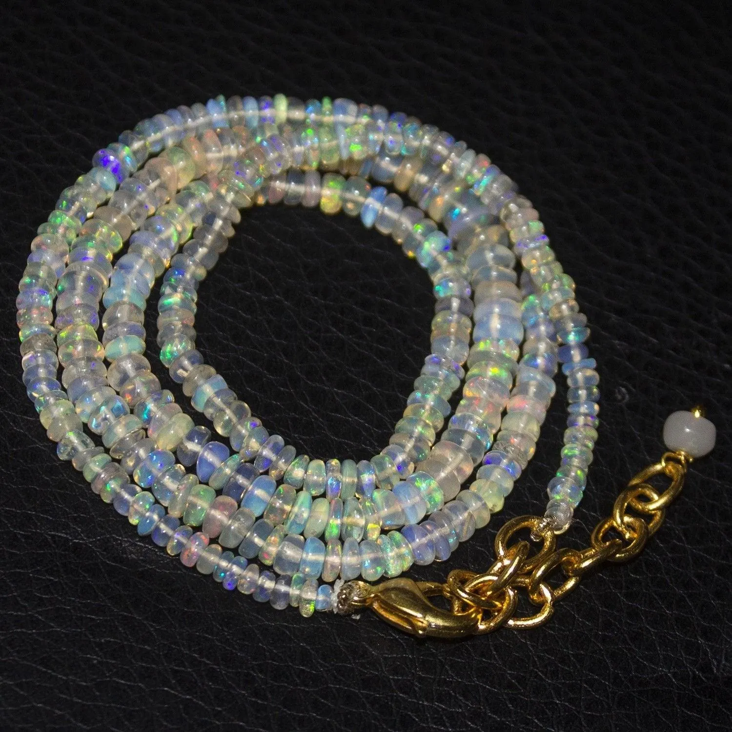 Geniune Ethiopian Welo Opal Gold Vermeil Smooth Rondelle Necklace 20" 2mm 4mm