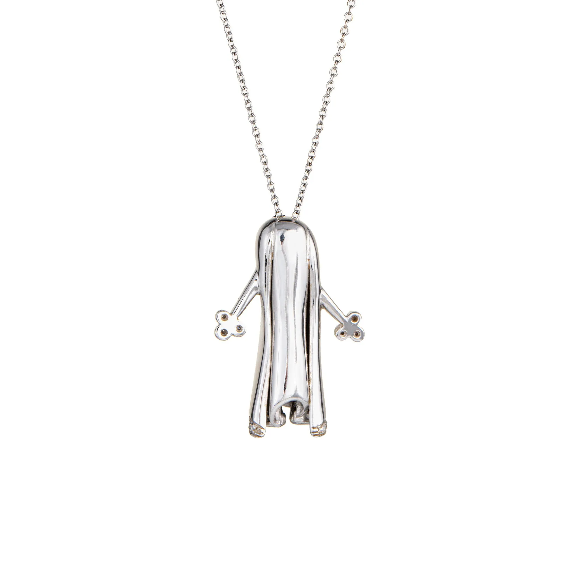Ghost Necklace Diamond 18k White Gold Estate Fine Unique Spooky Jewelry