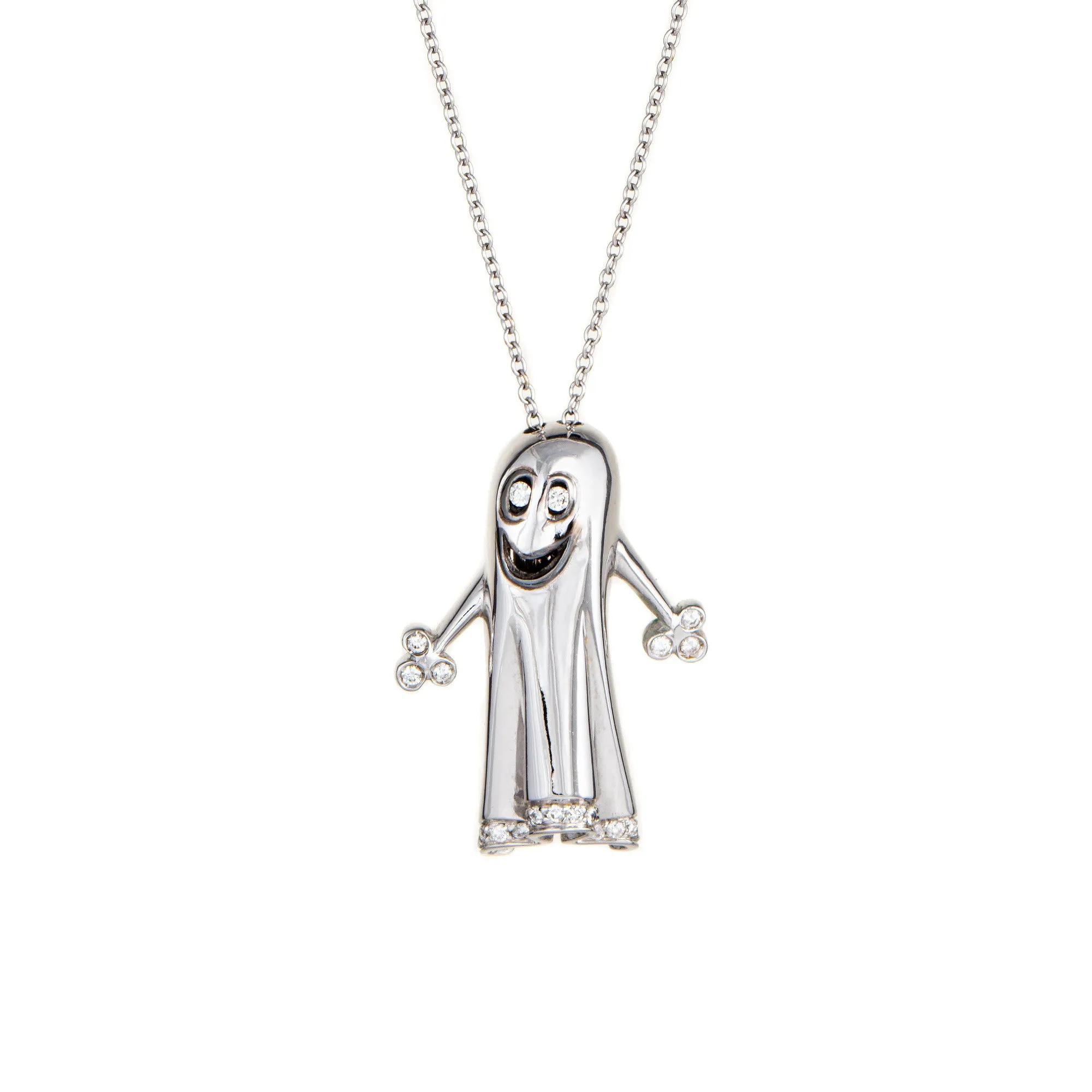 Ghost Necklace Diamond 18k White Gold Estate Fine Unique Spooky Jewelry
