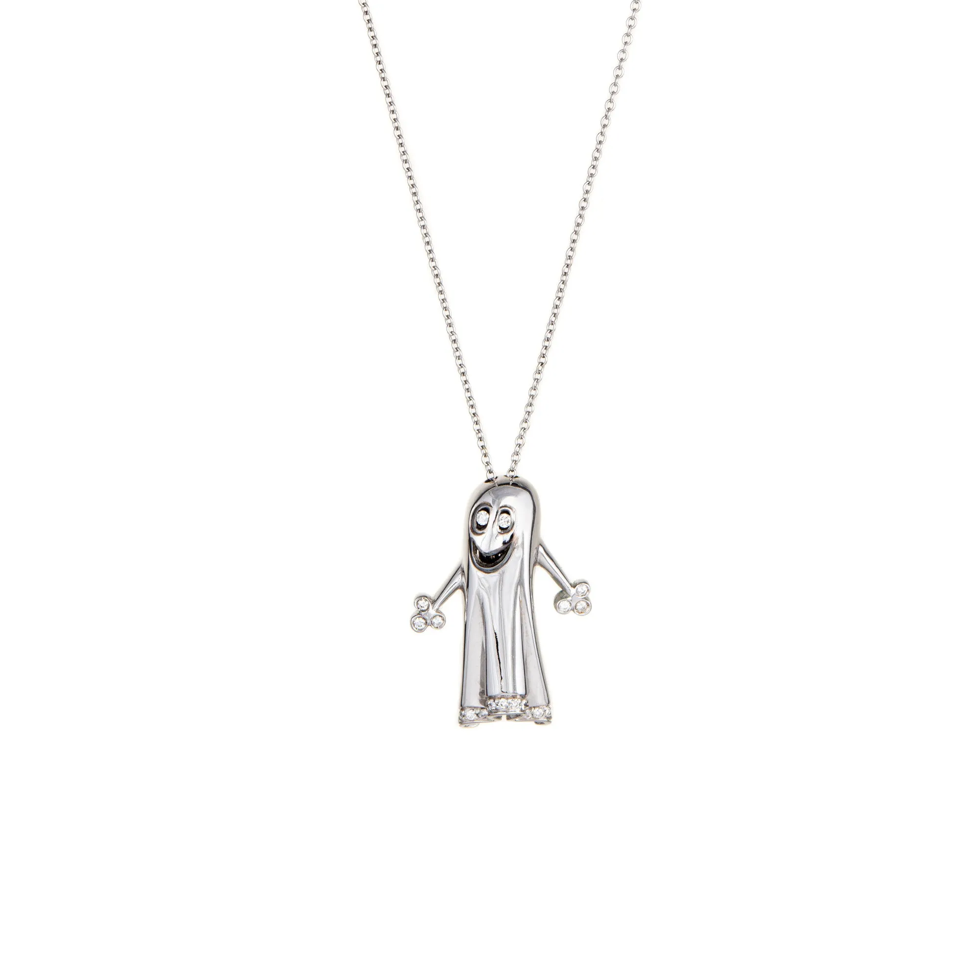 Ghost Necklace Diamond 18k White Gold Estate Fine Unique Spooky Jewelry