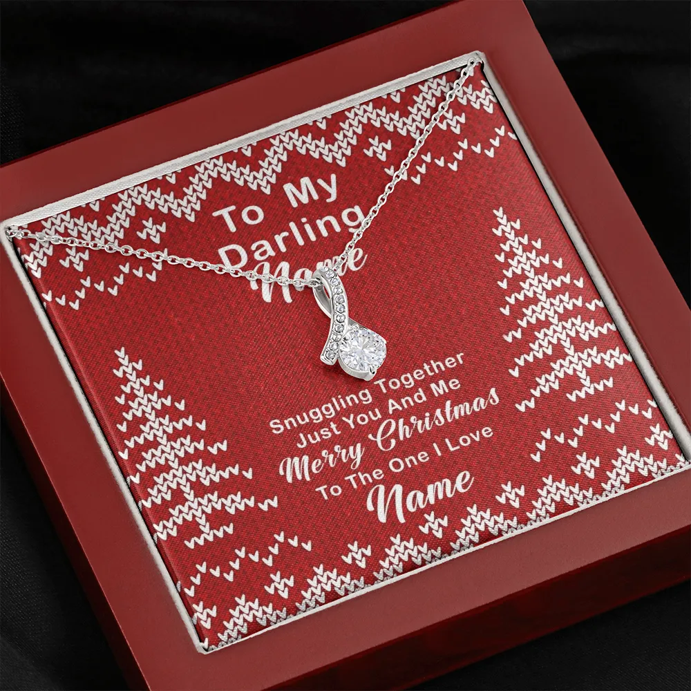 Gift For Wife Christmas, Personalized Names Necklace, Snuggling Together Message Card, Alluring Beauty Necklace