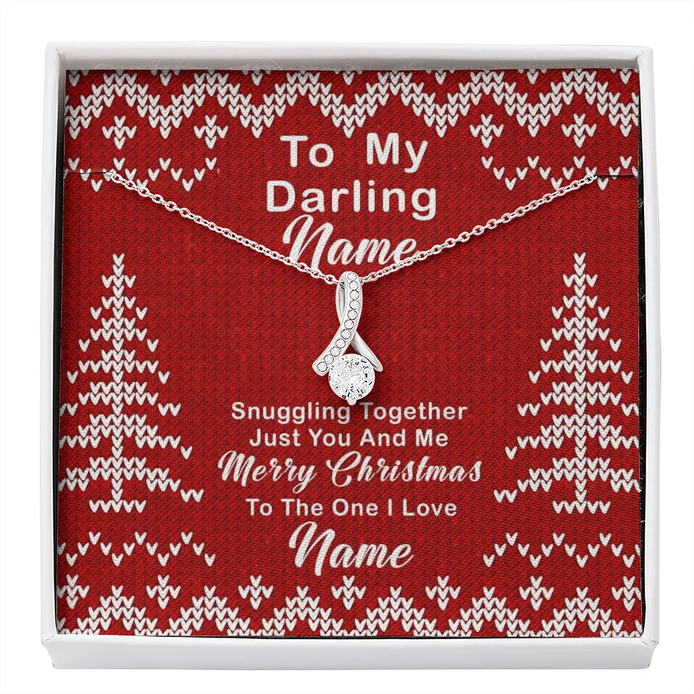 Gift For Wife Christmas, Personalized Names Necklace, Snuggling Together Message Card, Alluring Beauty Necklace
