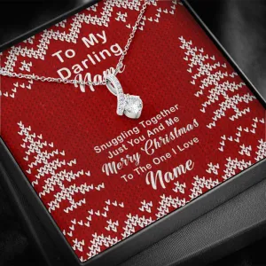 Gift For Wife Christmas, Personalized Names Necklace, Snuggling Together Message Card, Alluring Beauty Necklace