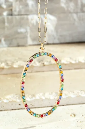 GLASS RHINESTONE ACCENTED PENDANT NECKLACE