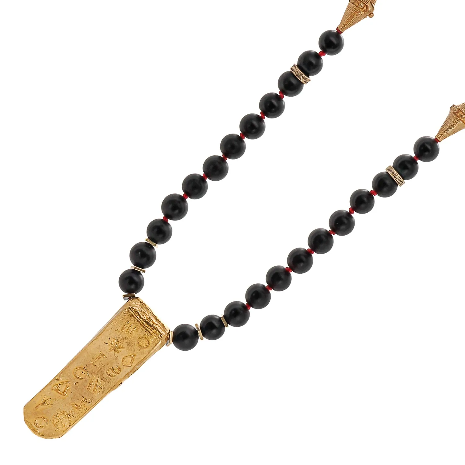 Gold Egyptian Symbols Unique Pendant Black Onyx Stone Beaded Necklace
