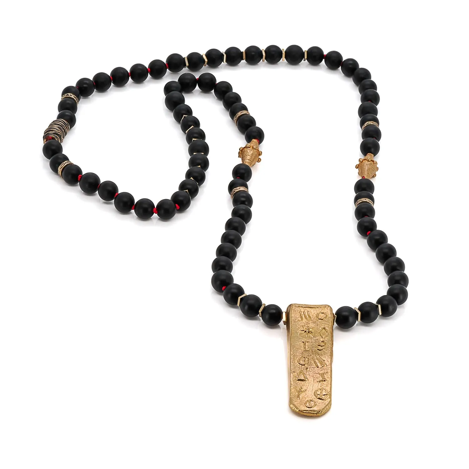 Gold Egyptian Symbols Unique Pendant Black Onyx Stone Beaded Necklace