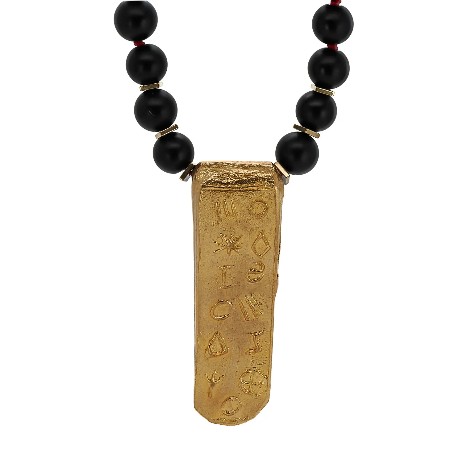 Gold Egyptian Symbols Unique Pendant Black Onyx Stone Beaded Necklace