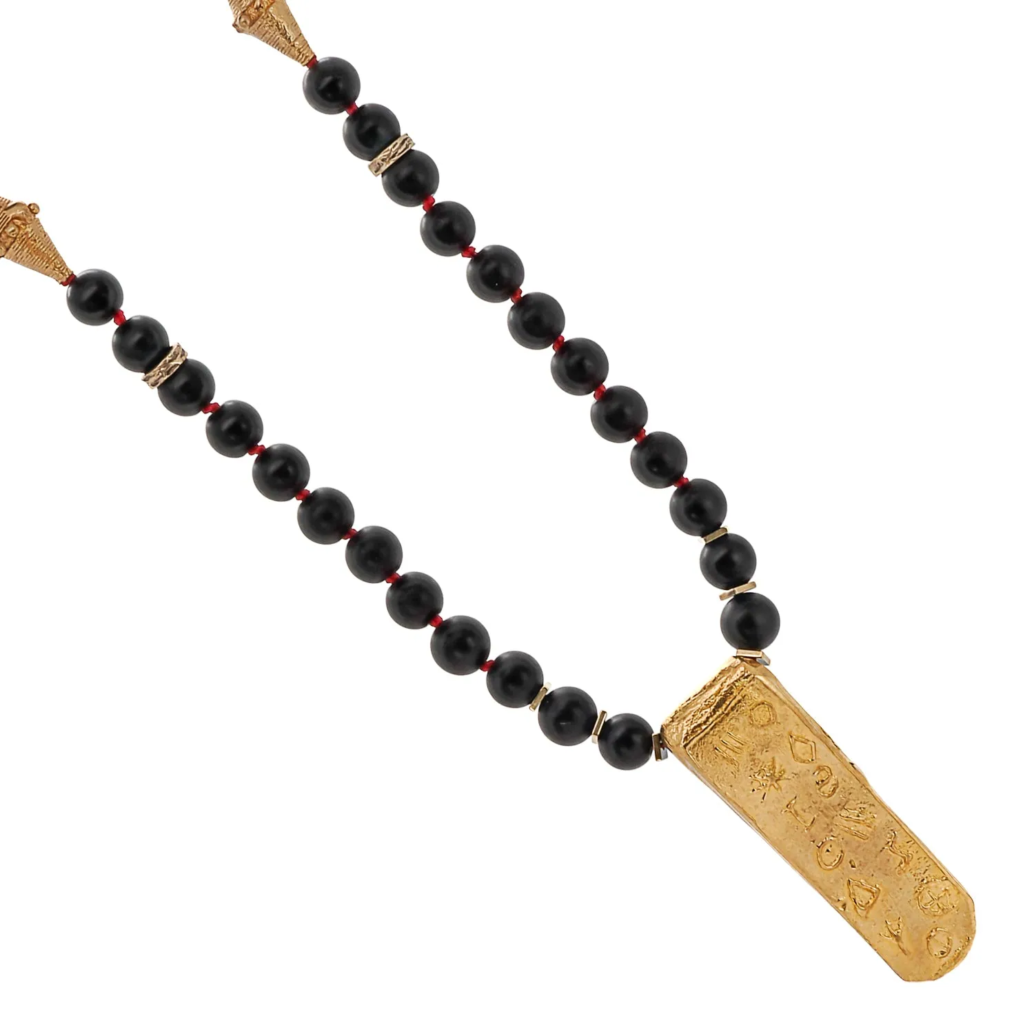Gold Egyptian Symbols Unique Pendant Black Onyx Stone Beaded Necklace