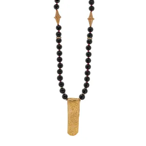 Gold Egyptian Symbols Unique Pendant Black Onyx Stone Beaded Necklace