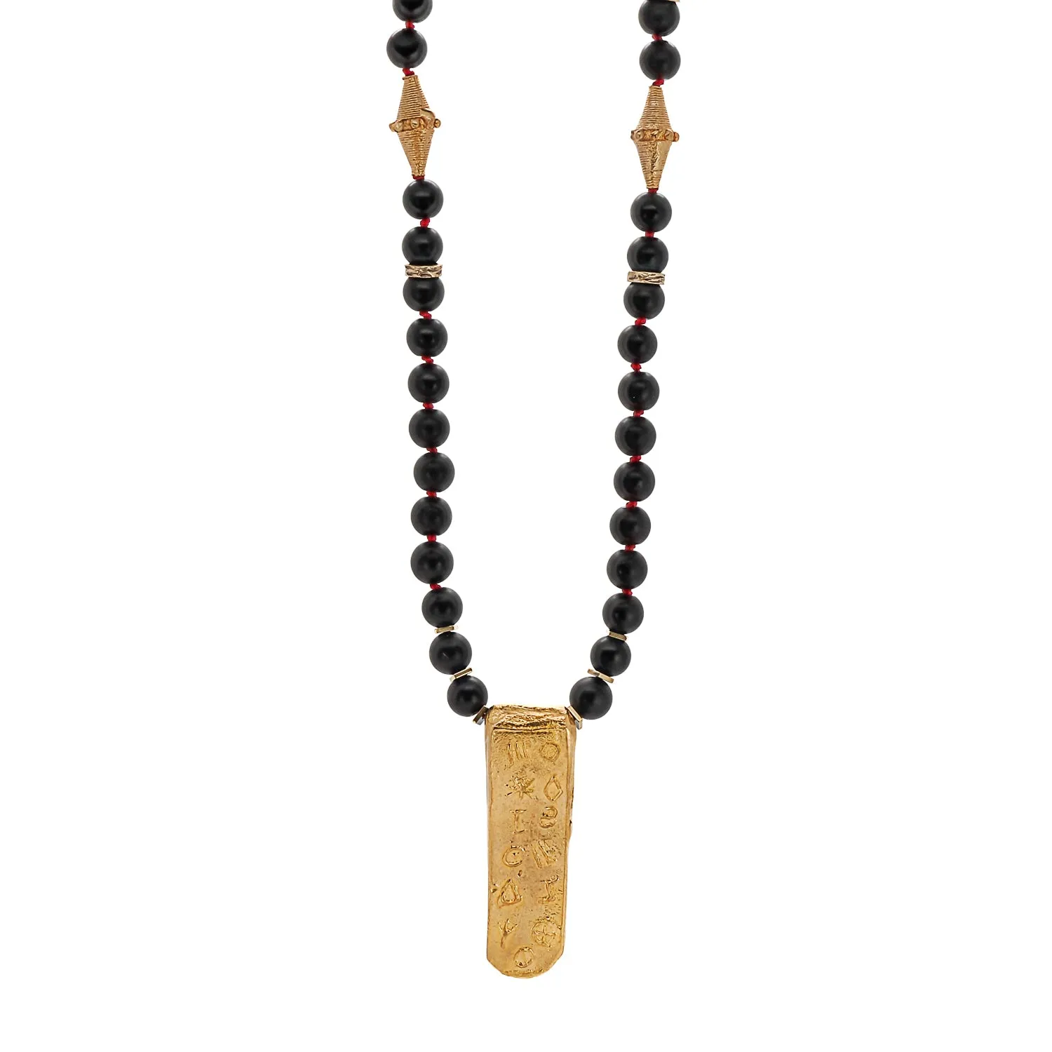 Gold Egyptian Symbols Unique Pendant Black Onyx Stone Beaded Necklace