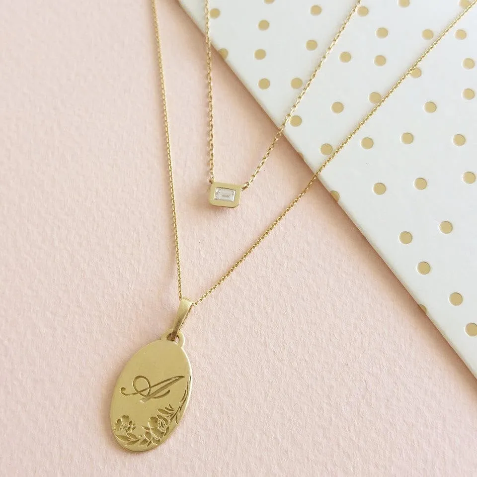 Gold Initial necklace, gold engraved necklace, Personalized rose gold Necklace, Monogram disc necklace, unique initial pendant