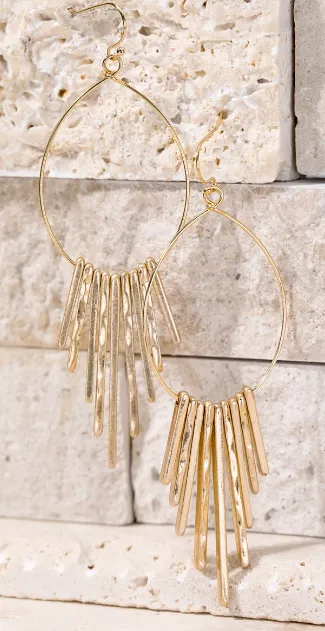 Gold Metal Fringe Hoop Earrings