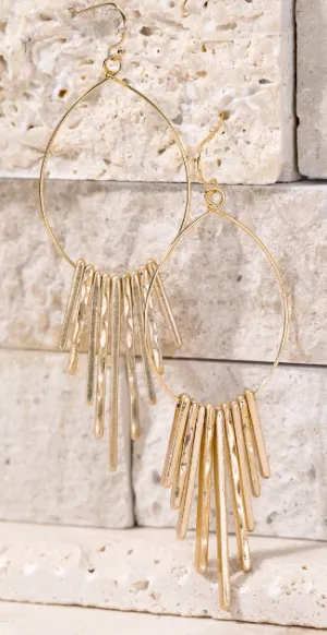 Gold Metal Fringe Hoop Earrings