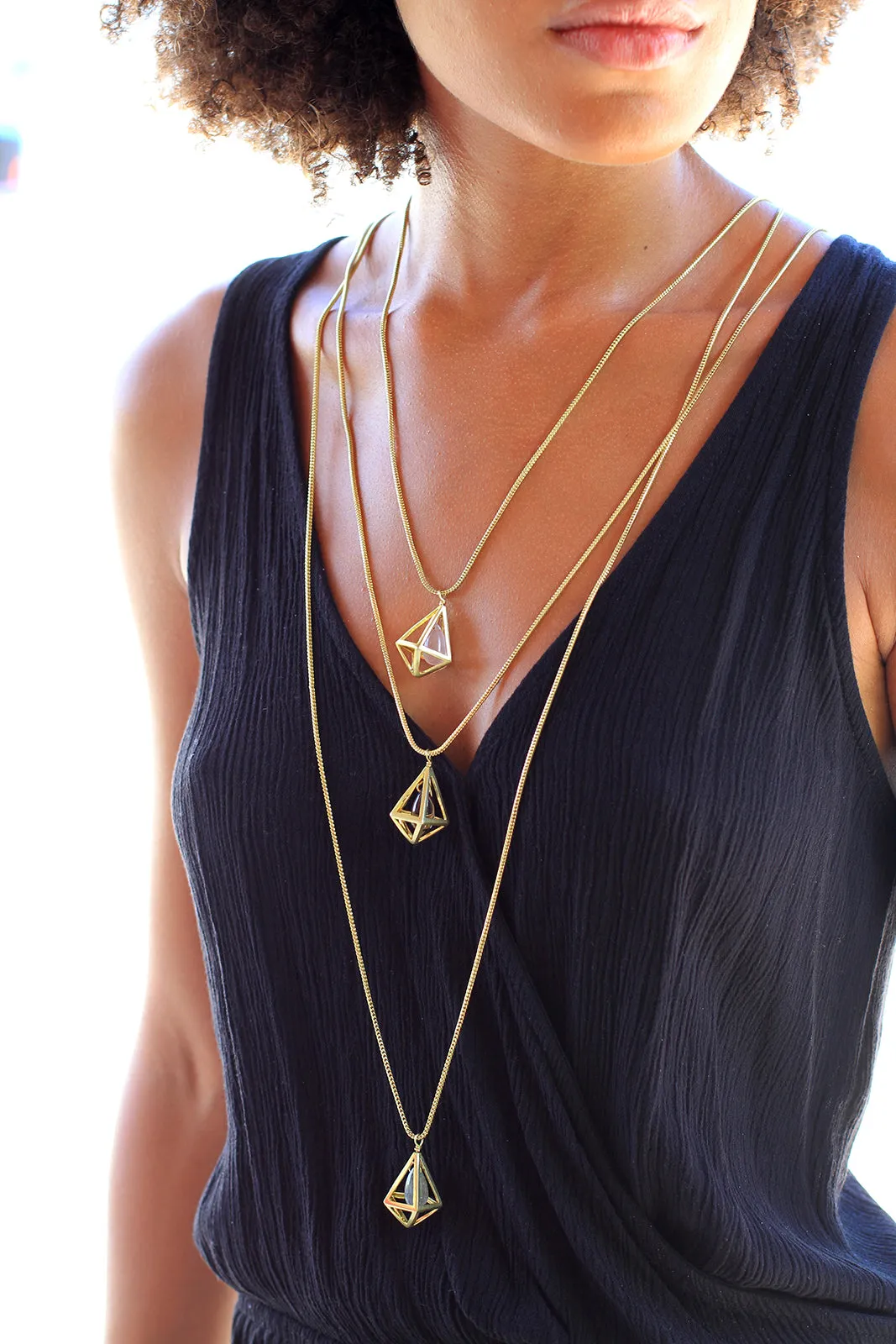 Gold Plated Rose Quartz Cage Necklace