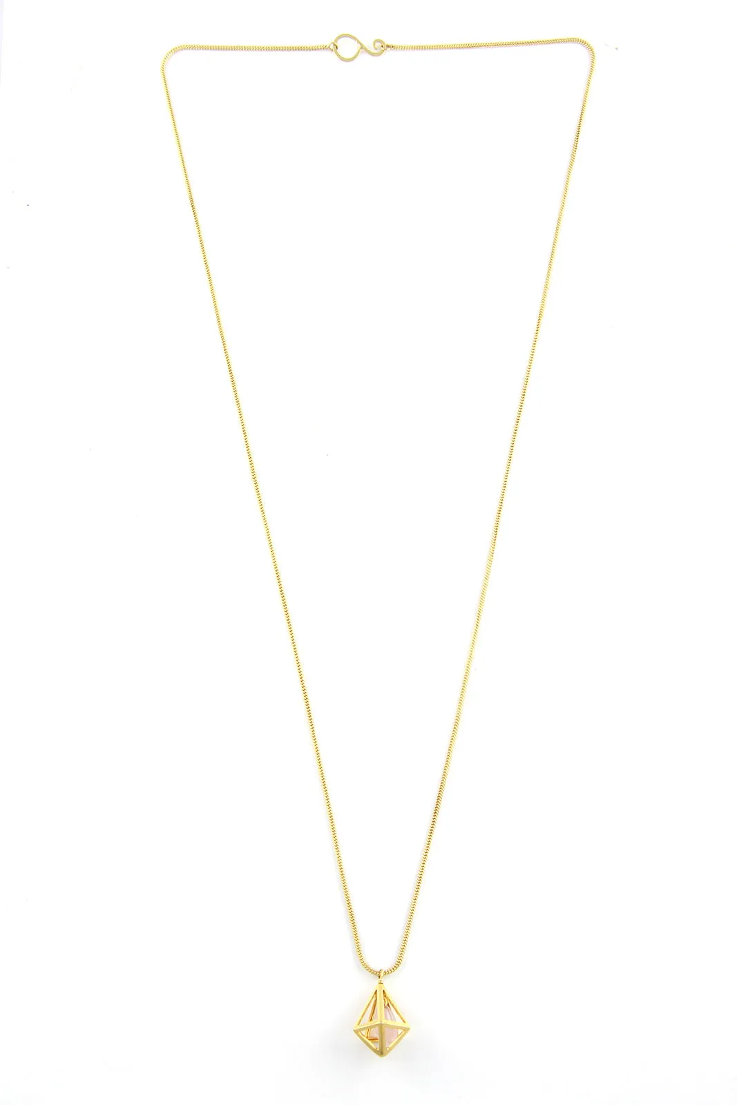 Gold Plated Rose Quartz Cage Necklace