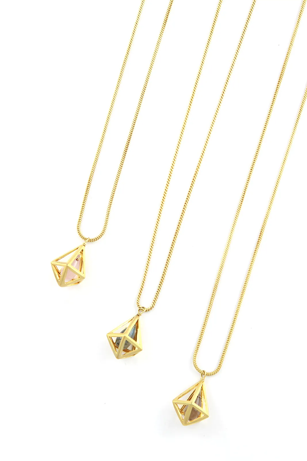 Gold Plated Rose Quartz Cage Necklace