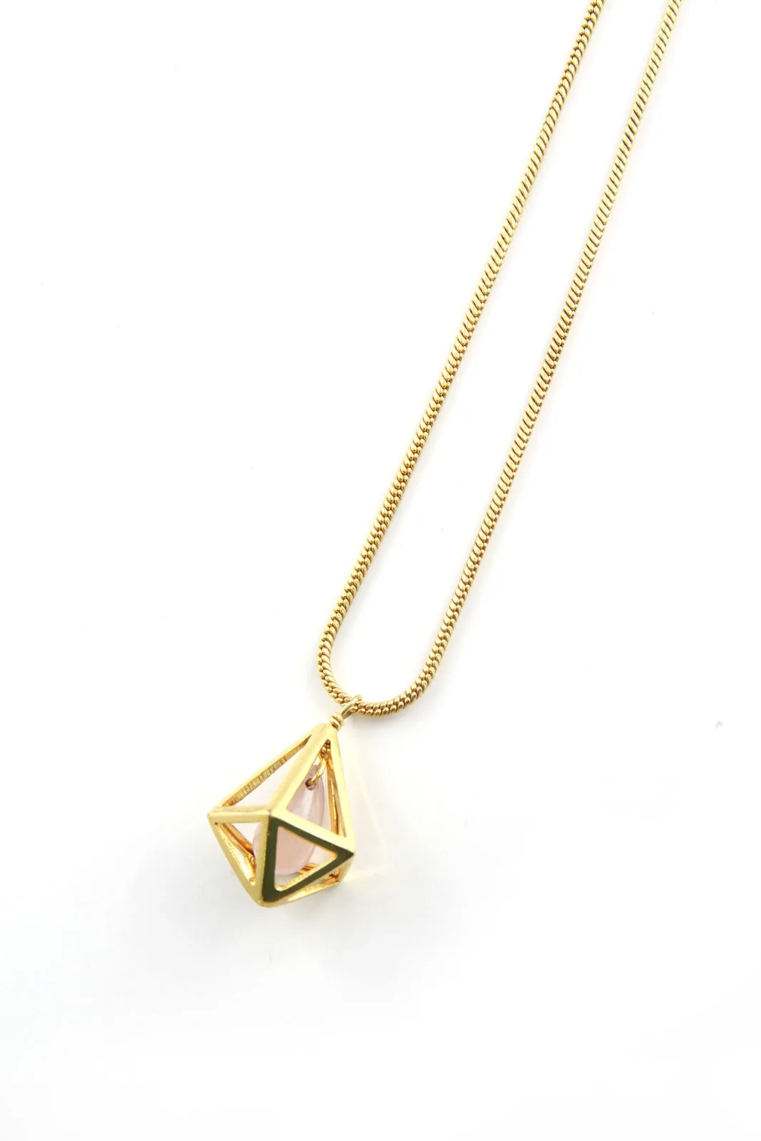 Gold Plated Rose Quartz Cage Necklace