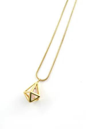 Gold Plated Rose Quartz Cage Necklace