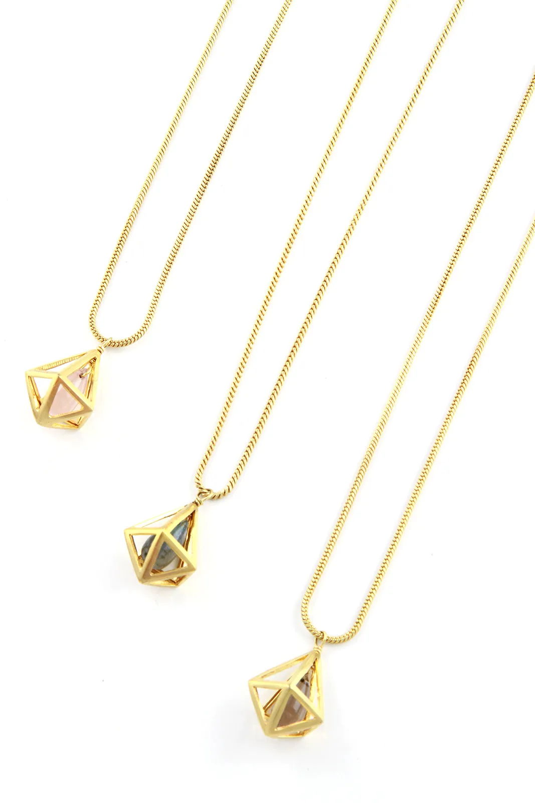 Gold Plated Rose Quartz Cage Necklace