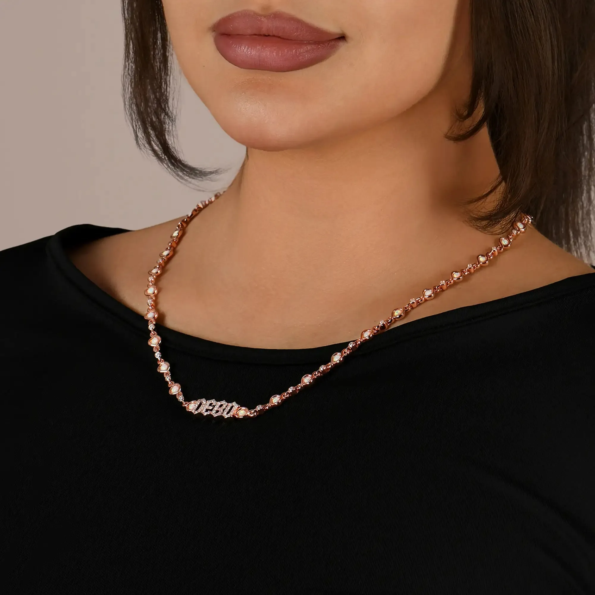Gothic Font Opal Custom Necklace - 8mm