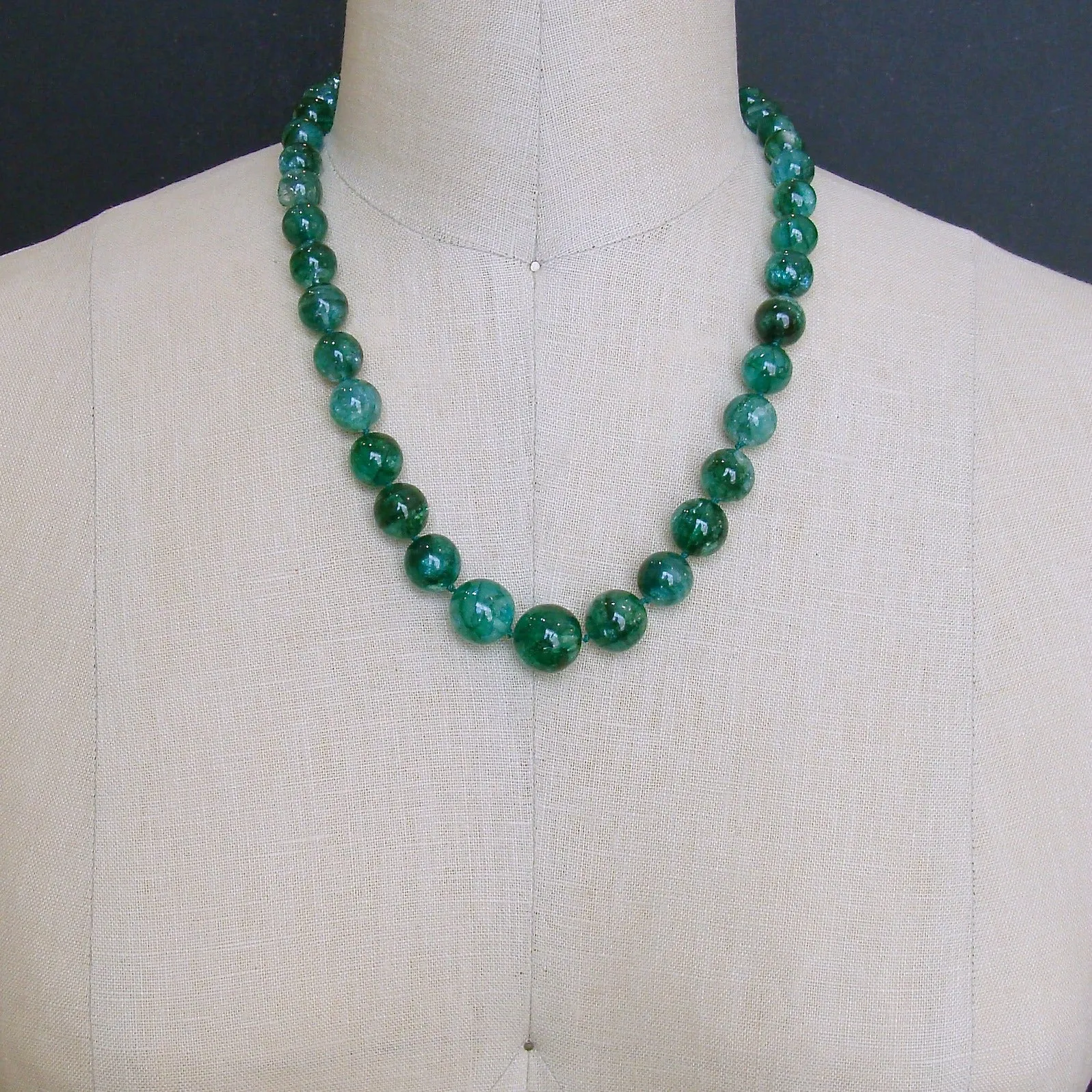 Graduated Hand Knotted Emerald Necklace 14KYG Toggle - Esme Necklace