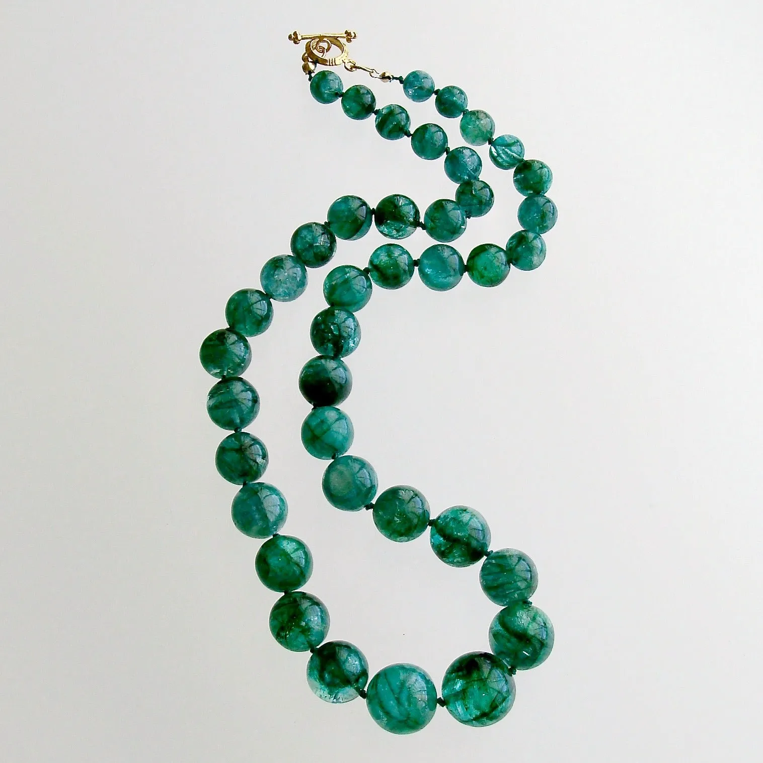Graduated Hand Knotted Emerald Necklace 14KYG Toggle - Esme Necklace