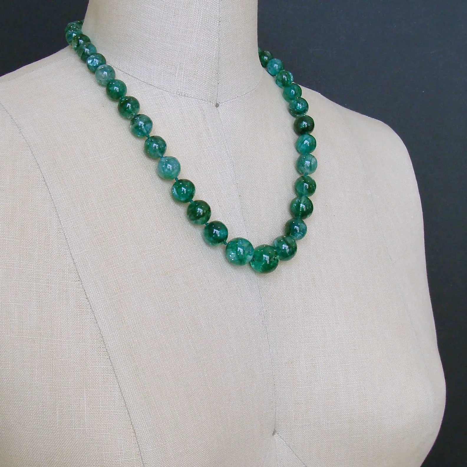 Graduated Hand Knotted Emerald Necklace 14KYG Toggle - Esme Necklace
