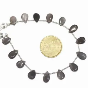 Grey Moonstone Natural Gemstone Smooth Pear Drop Briolette 12mm 13mm 8" Beads