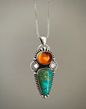 Hand Stamped Amber & Turquoise Pendant