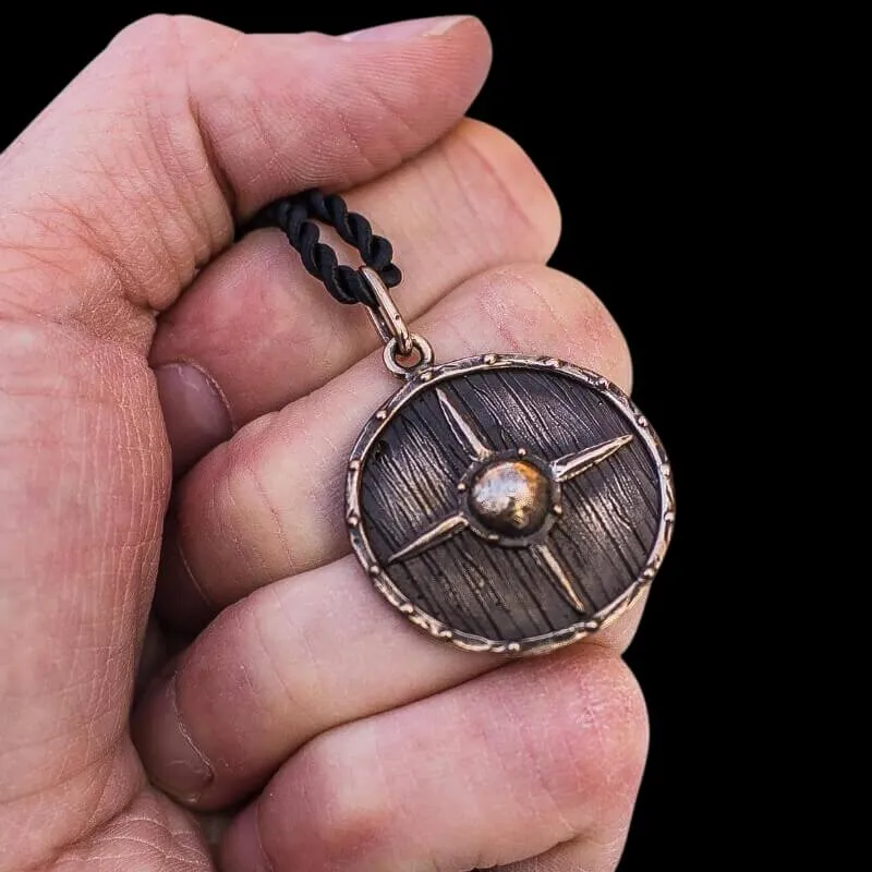 Handcrafted Vikings Shield Necklace Unique Bronze Pendant