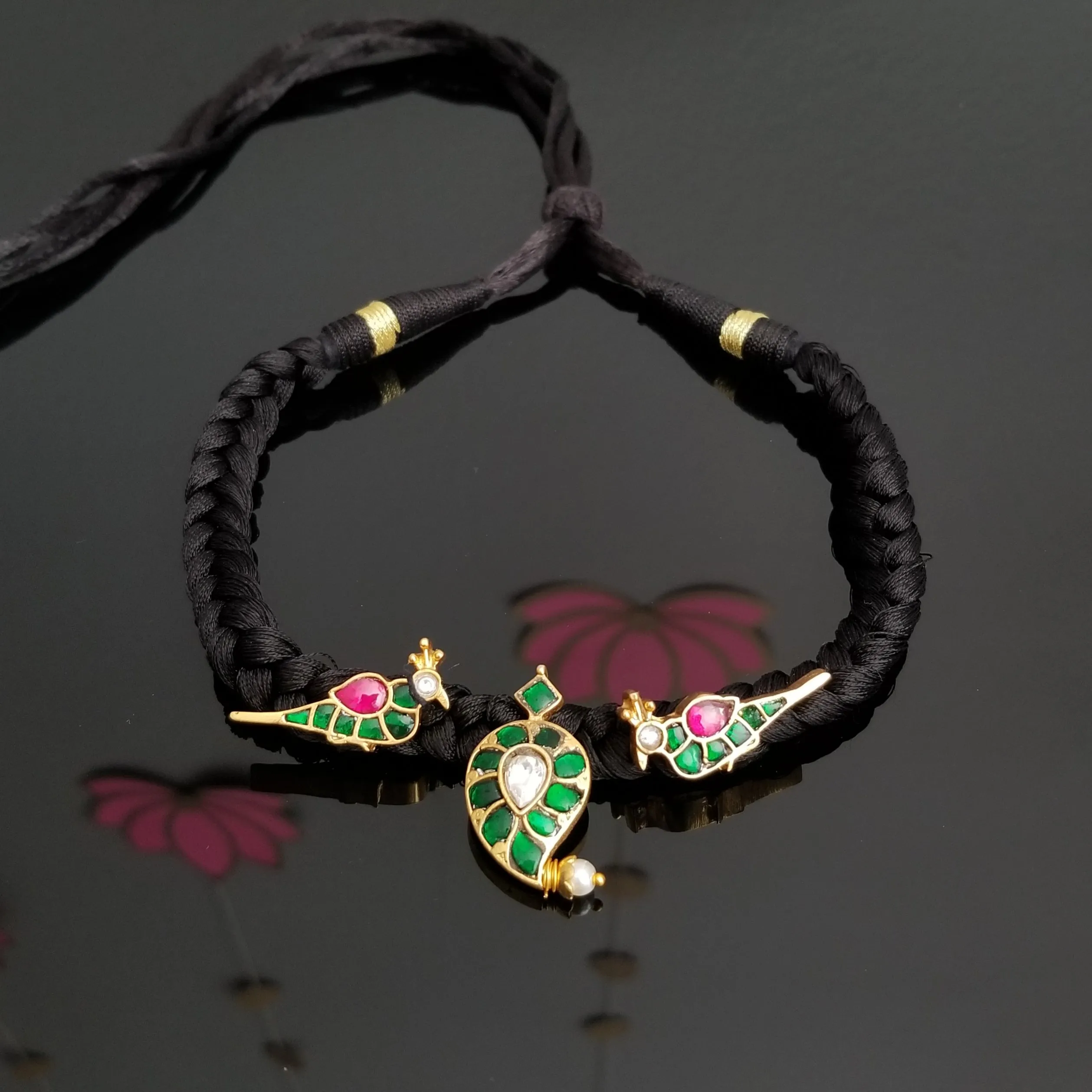 Hard Gold Plated Kundan Bird Design Thread Necklace