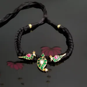 Hard Gold Plated Kundan Bird Design Thread Necklace