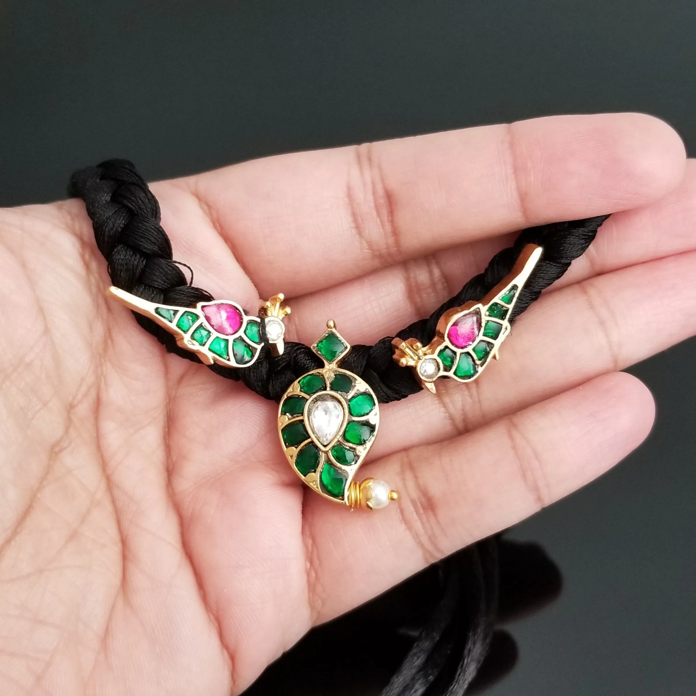 Hard Gold Plated Kundan Bird Design Thread Necklace