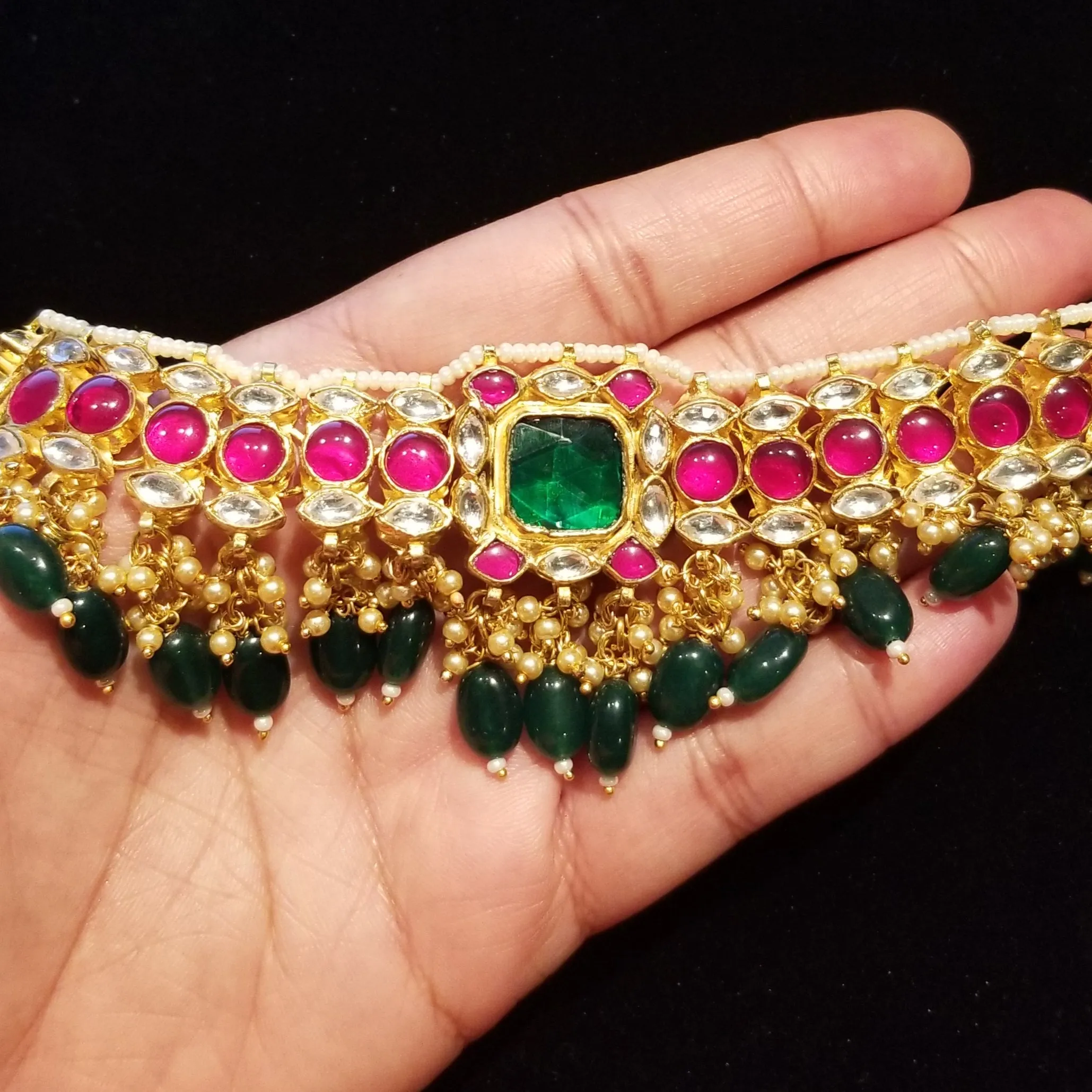 Hard Gold Plated Kundan Necklace Set