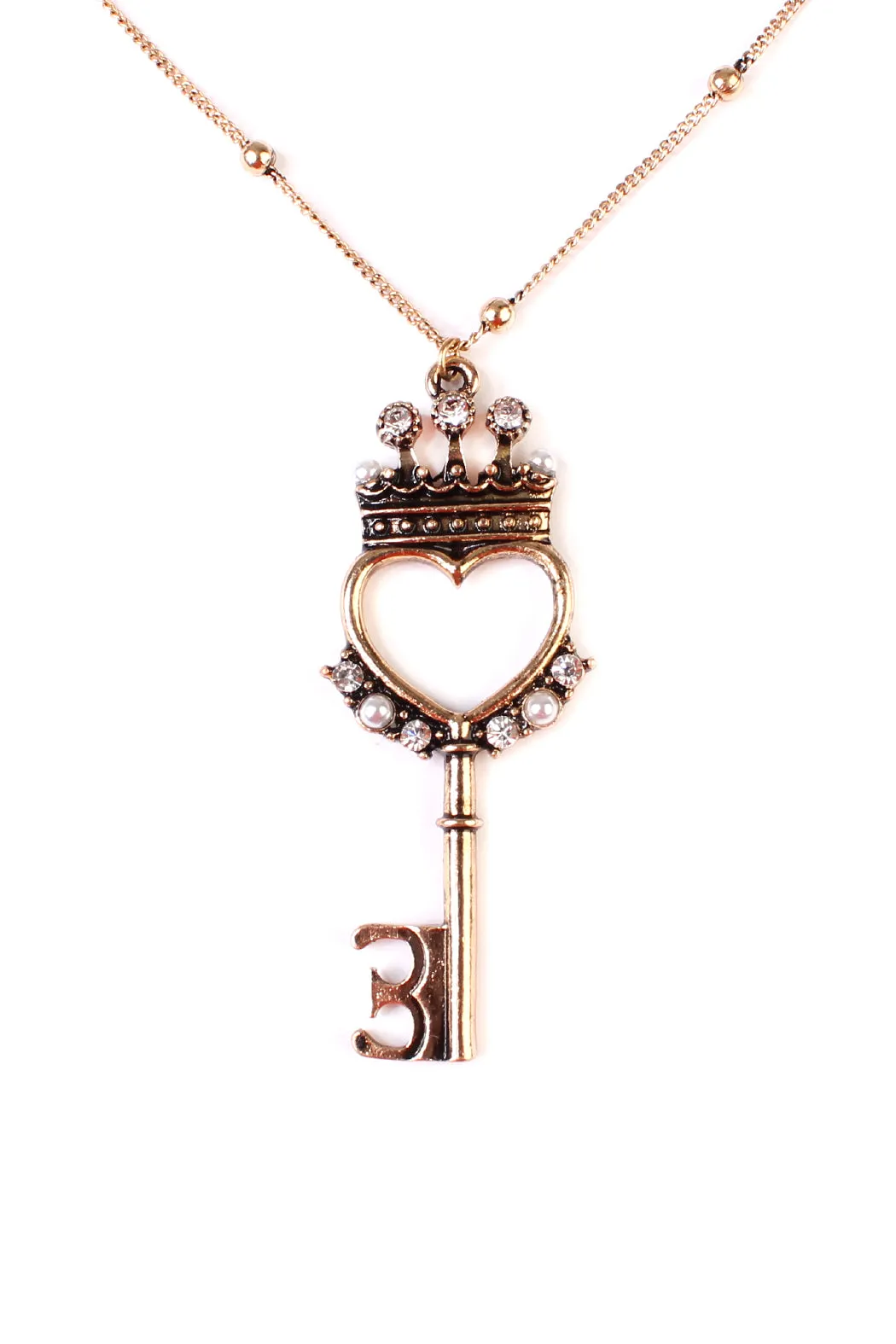 HEART CROWN KEY PENDANT NECKLACE