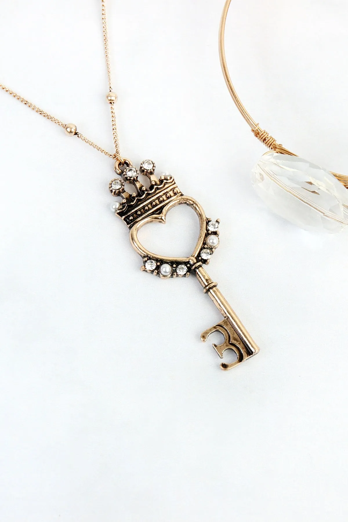 HEART CROWN KEY PENDANT NECKLACE