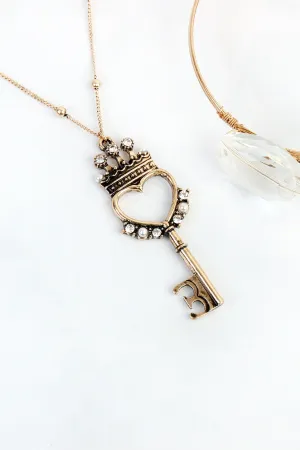 HEART CROWN KEY PENDANT NECKLACE