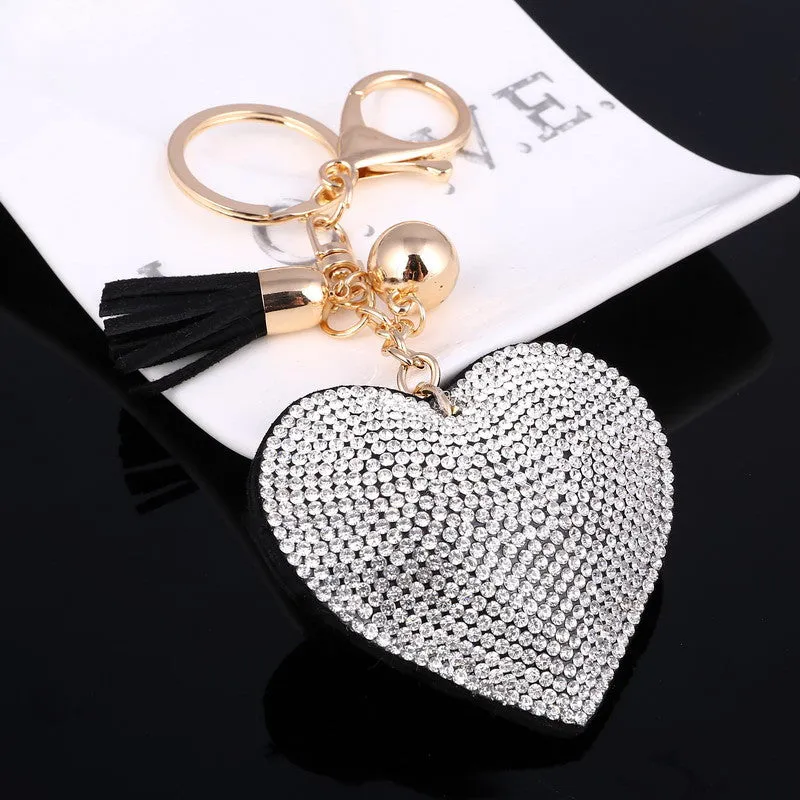 Heart Keychain 6 Colors Full Crystal Key Long Tassel Key Holder